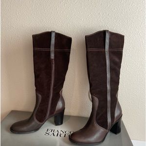 Franco Sarto~NIB~Espresso Leather & Suede Western Flair Knee High Boot~Size 10M